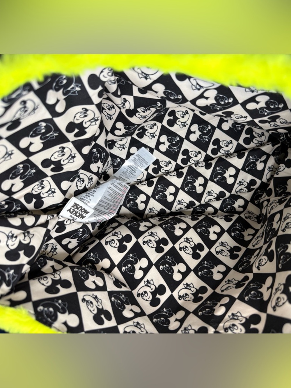 Disney Parks Mickey Mouse Faux Fur Neon Yellow Tote Bag - Picture 5 of 6
